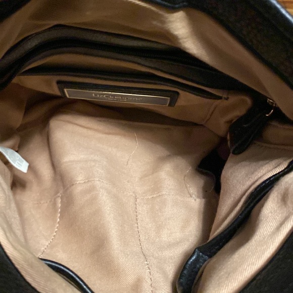 Liz Claiborne New York Genuine Leather Black & Gold Flap Shoulder Bag Purse - Picture 13 of 15